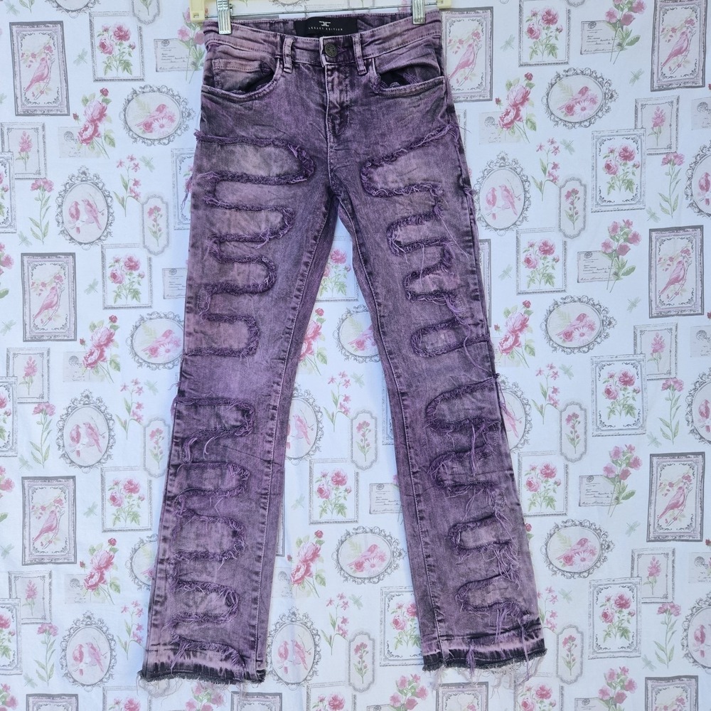 Jordan Craig Legacy Edition Kids Stacked Jeans Purple Distressed Size 10 - Picture 2 of 9